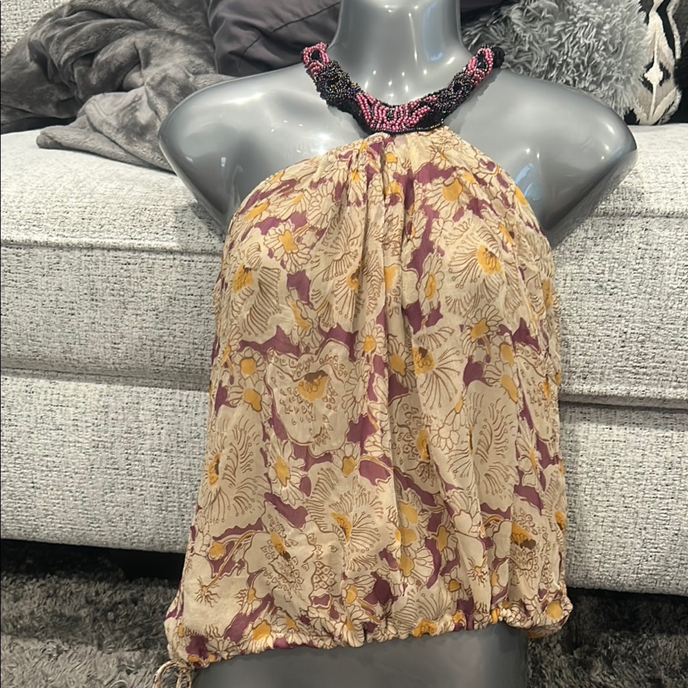 Single Tan Sleeveless Halter Blouse